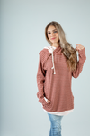 Your Eyes Striped Ribbed Double Hoodie in Brick (SALE)
