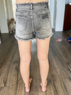 Risen Coming to You Frayed Hem Shorts in Charcoal