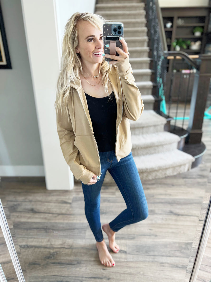 More Than Words Full Zip Hoodie in Tan
