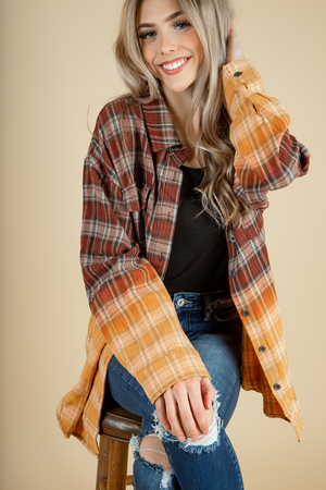 Feeling Something Ombre Plaid Top in Burgundy (SALE)