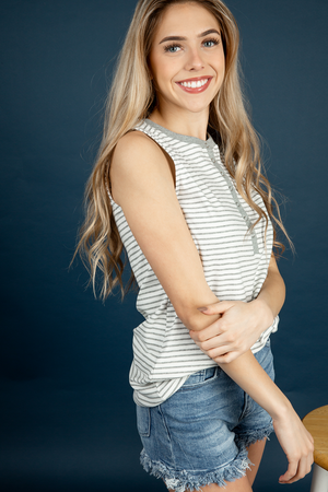 Like It or Not Striped Henley Tank Top in Gray
