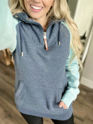 Wanakome Christine Quarter Zip Pullover in Blue and Navy