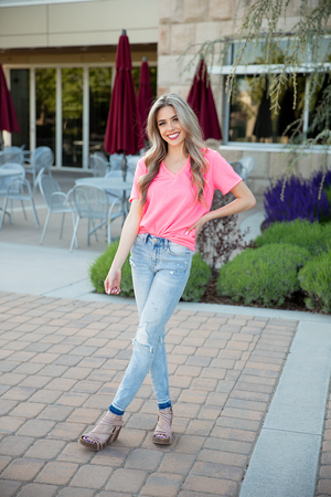 What Did You Learn V-Neck Tee (Neon Colors)