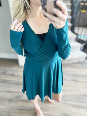 Destinations Long Sleeve Dress in Hunter Green (with built in shorts!)