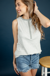 Like It or Not Striped Henley Tank Top in Gray