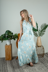 All Done Floral Maxi Dress in Gray Blue