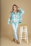 Known Better Plaid Shacket in Dusty Teal