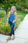 Talk To Me Criss Cross Back Tank Top in Teal (SALE)
