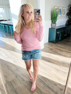 I Knew You V-Neck Sweater Top in Candy Pink