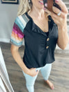 Night Owl Striped Henley in Black