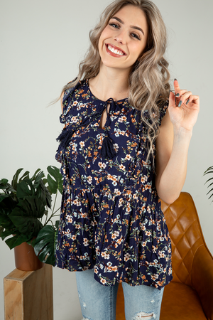 Break My Fall Floral Top in Navy (SALE)