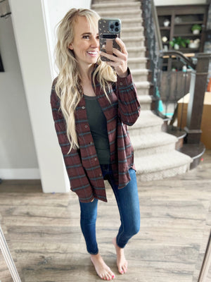 Know It Plaid Top in Deep Burgundy