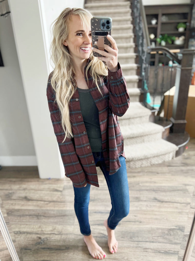 Know It Plaid Top in Deep Burgundy