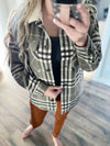 Keep You Here Sherpa Lined Plaid Shacket in Cocoa