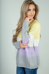 Like It or Not Color Block Sweater in Lemon, Lavender, and Gray (SALE)
