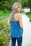 Talk To Me Criss Cross Back Tank Top in Teal (SALE)