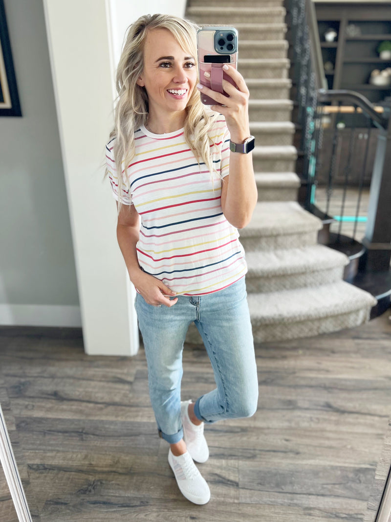 Open the Door Multi Color Striped Top in Coral (SALE)