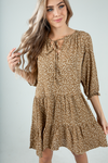 On My Mind Flare Patterned Dress in Gold