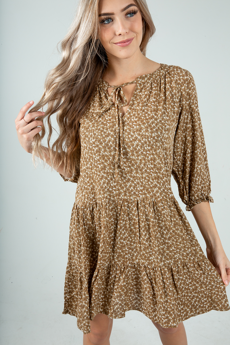 On My Mind Flare Patterned Dress in Gold