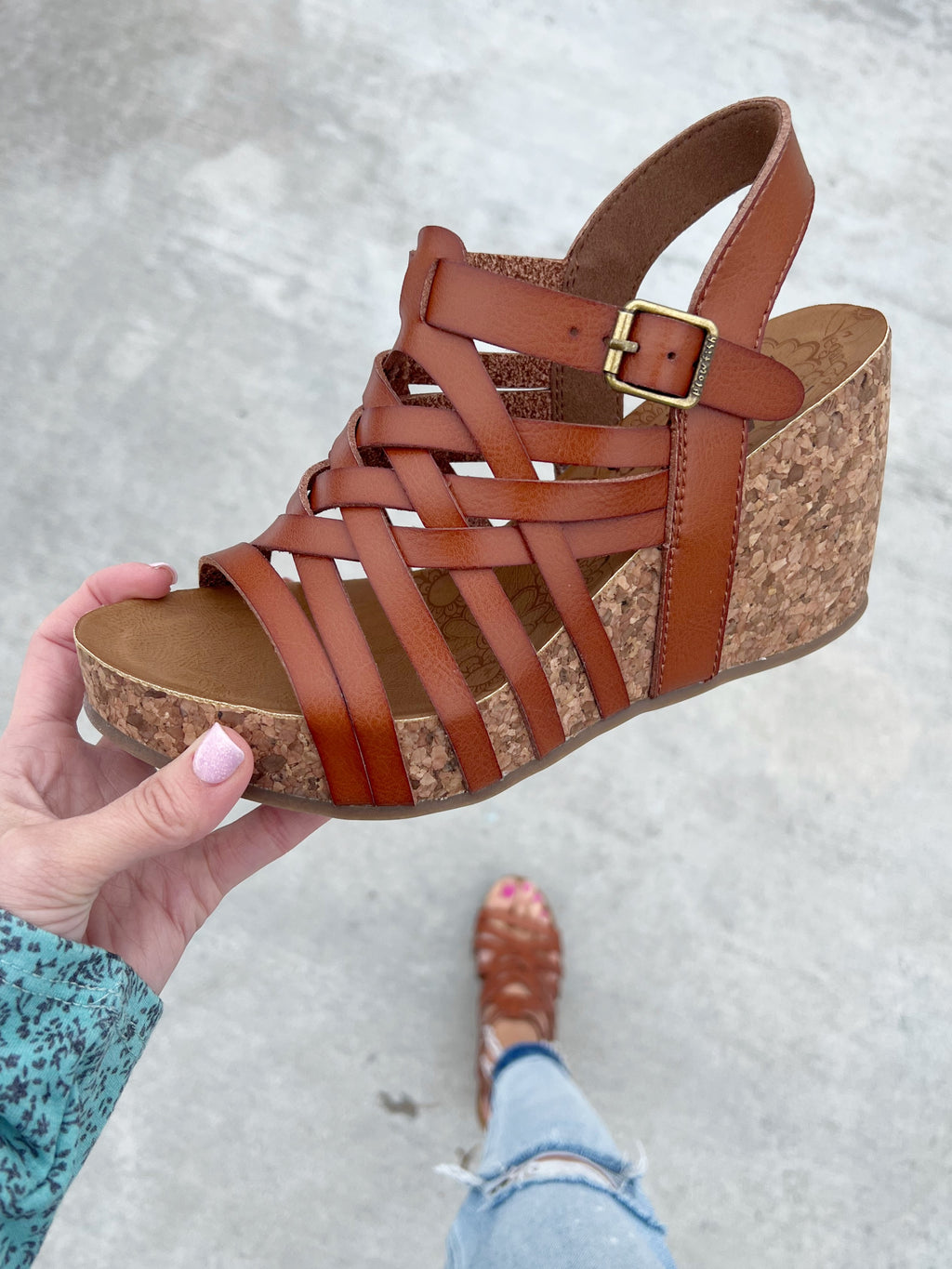 Blowfish Out And About Criss Cross Wedge Sandals in Nutmeg