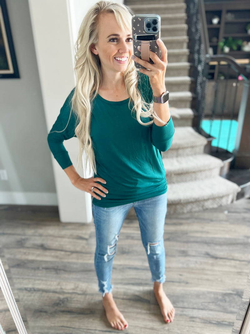 Finer Things 3/4 Sleeve Top With Side Scrunching (Multiple Colors) (SALE)