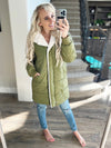 Elegance Defined Long Sherpa Lined Jacket in Olive (SALE)