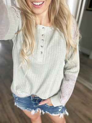 Stolen Youth Color Block Soft Henley Top in Mint Gray