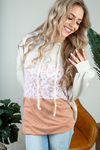 Stepping Away Animal Print Color Block Hoodie in Peach