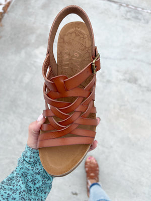 Blowfish Out And About Criss Cross Wedge Sandals in Nutmeg