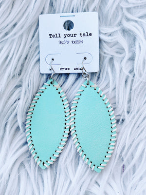 Carly Tear Drop Leather Earrings in Mint