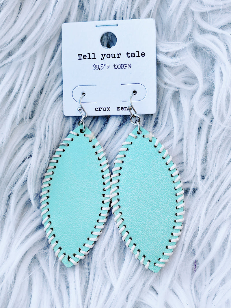 Carly Tear Drop Leather Earrings in Mint