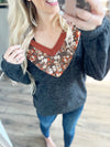 With You Now Floral Detailed Top in Charcoal