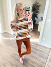 Falling Behind Striped Sweater in Rust and Olive