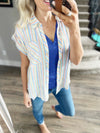 On Vacation Multi Striped Short Sleeve Button Up