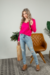 Let It Burn Long Sleeve Top in Fuchsia (SALE)