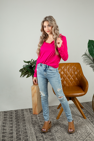 Let It Burn Long Sleeve Top in Fuchsia (SALE)