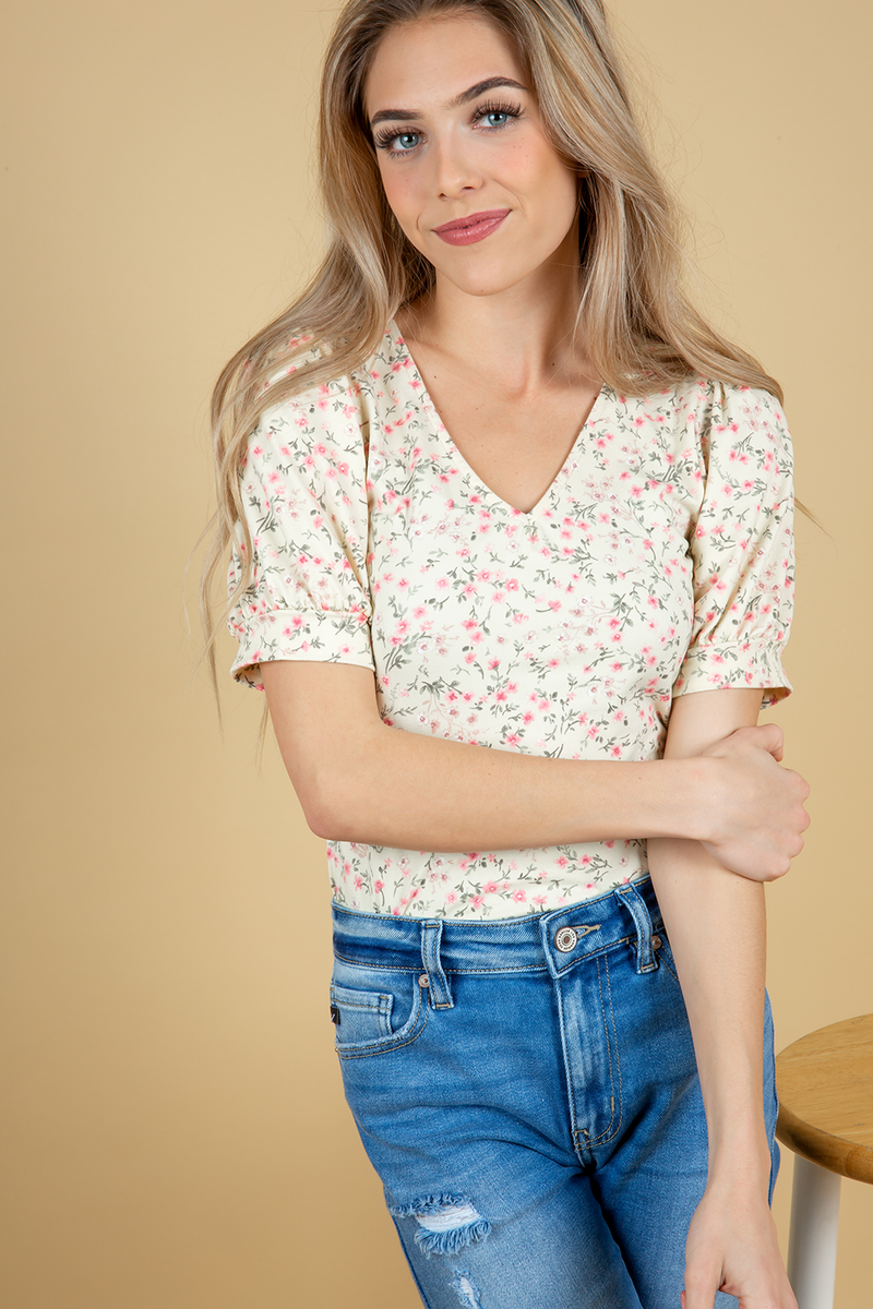 Game Changer Floral Bodysuit in Buttermilk