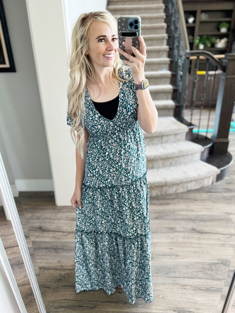 **Market Deal** Floral Maxi Dress in Hunter