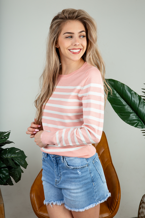 Run Toward It Striped Sweater in Blush