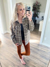Keep You Here Sherpa Lined Plaid Shacket in Cocoa