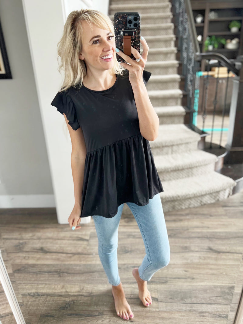 Made Up My Mind Flutter Sleeve Top in Black