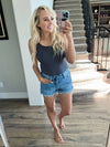 Want Me To Stay Ribbed Tank Top in Charcoal (SALE)