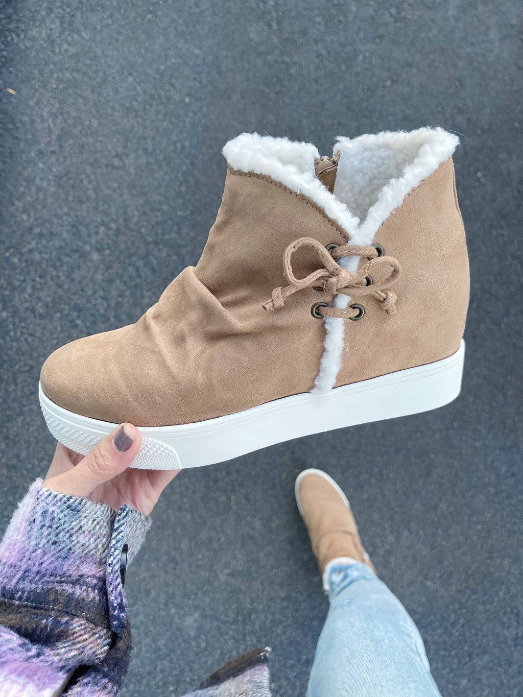 Very G That's What People Say Fur Lined Booties in Taupe