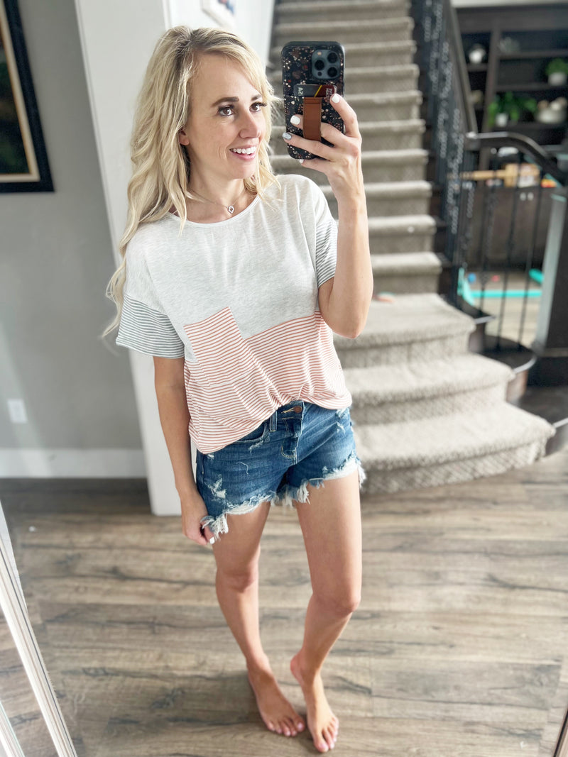 First Impressions Short Sleeve in Coral and Ivory