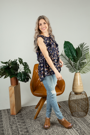 Break My Fall Floral Top in Navy (SALE)