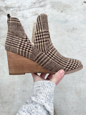 Very G Plaid Wedge Bootie in Brown