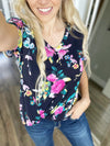A Little Luck Short Sleeve in Navy and Fuchsia