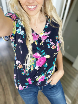 A Little Luck Short Sleeve in Navy and Fuchsia