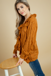 Got That Swing Button Up Sweater with Ruffles in Caramel (SALE)