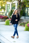 Got That Swing Button Up Sweater with Ruffles in Black (SALE)
